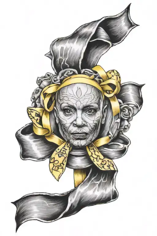 Black And Grey Portrait With A Yellow Cancer Ribbon