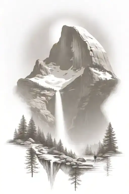 John Muir Trail Theme With Half Dome And Waterfall And Hiking Trail