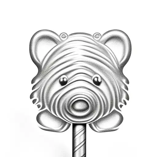 Gummy Bear Covered In Sugar Sitting Down With A Giant Lollipop