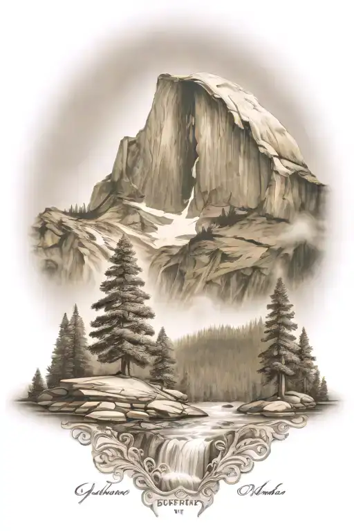 John Muir Trail Theme With Half Dome And Waterfall And Hiking Trail