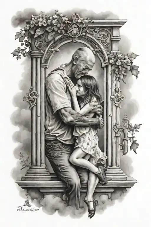 Dad And Daughter Hugging Each Other In Heaven Gates