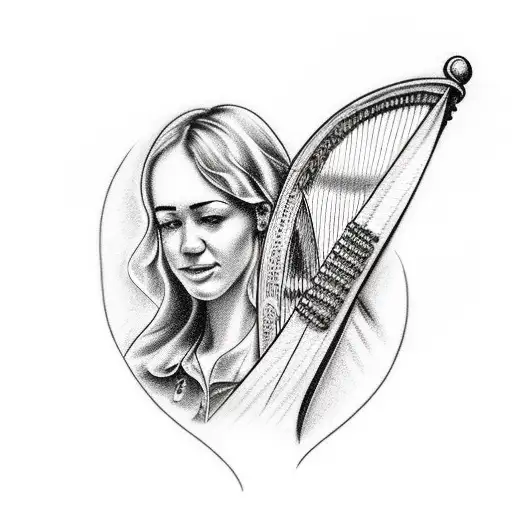 Irish Harp With Woman