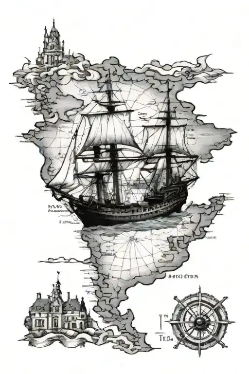A Ship On A Map Background