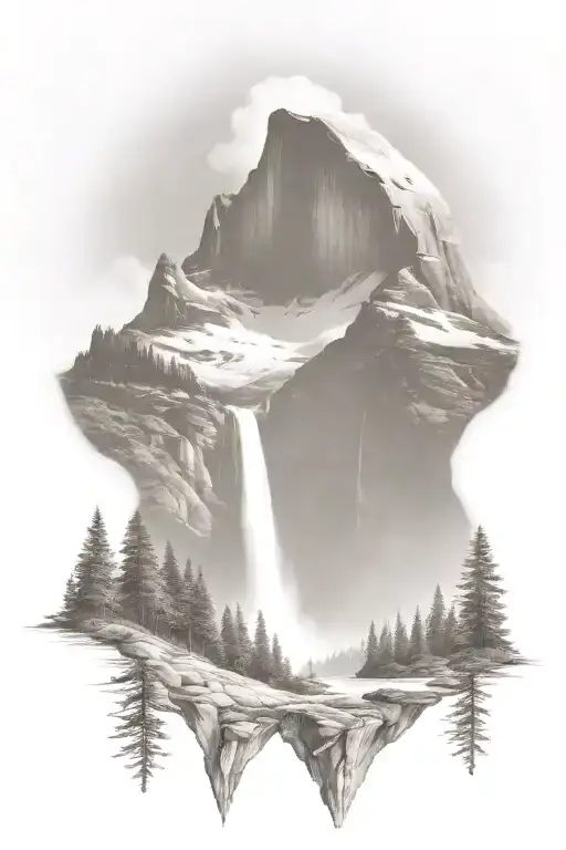John Muir Trail Theme With Half Dome And Waterfall And Hiking Trail