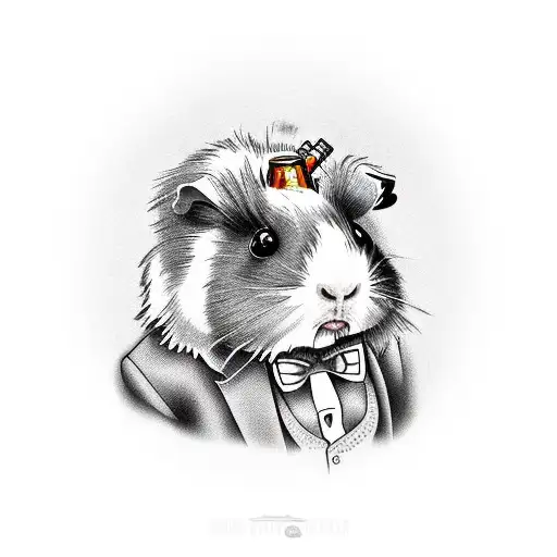 Gangster Guinea Pig In A Suit With A Bottle Of Whiskey