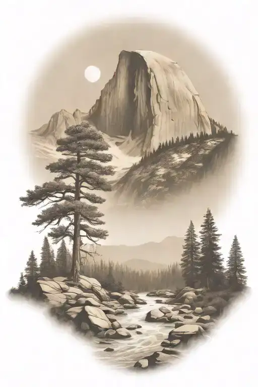 John Muir Trail Theme With Half Dome And Waterfall And Hiking Trail
