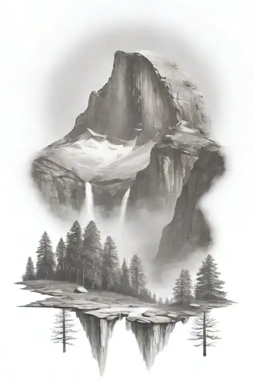 Half Dome Below Mt Whitney With Waterfall And A Trail Leading Up The Middle