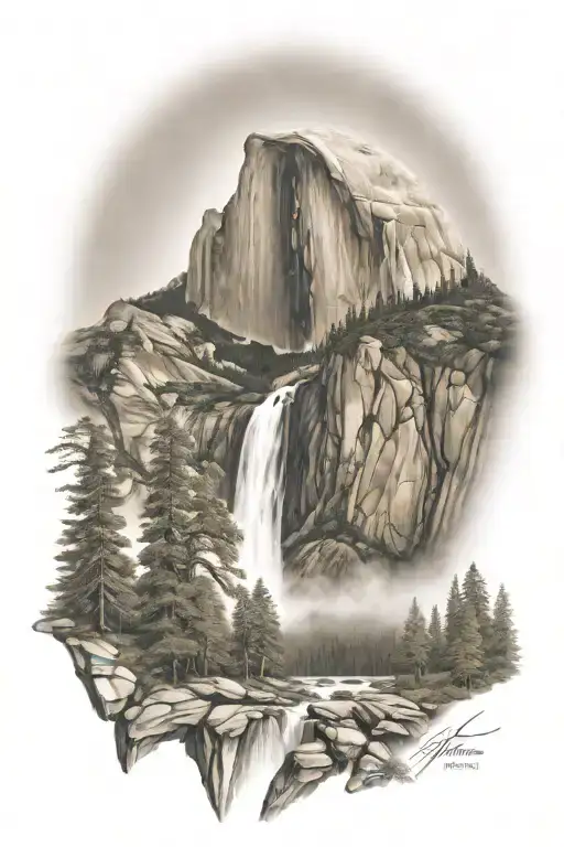 Half Dome With Waterfall And John Muir Trail Theme