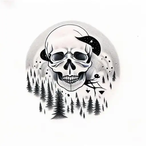 Skull Forest Night Dark Moonlight