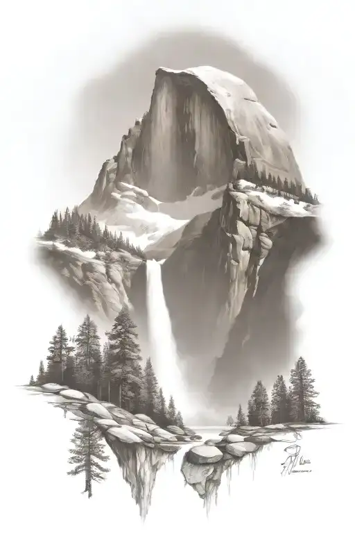 Half Dome With Waterfall And John Muir Trail Theme