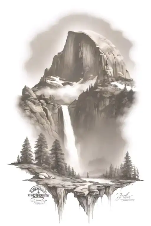 Half Dome With Waterfall And John Muir Trail Theme
