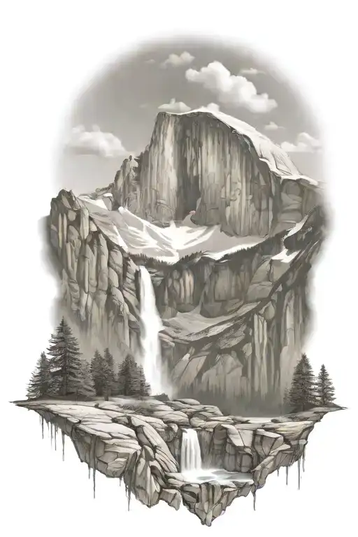 Half Dome Below Mt Whitney With Waterfall And A Trail Leading Up The Middle