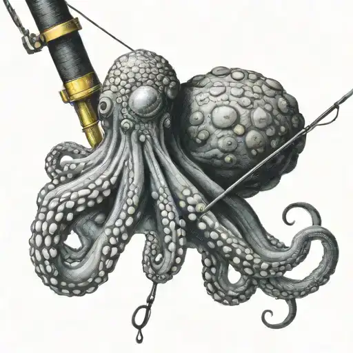 Octopus Catches A Fishing Rod