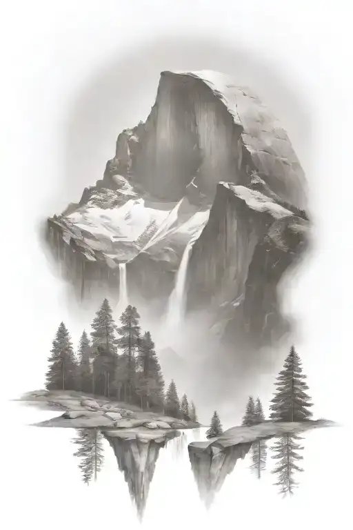 Half Dome Below Mt Whitney With Waterfall And A Trail Leading Up The Middle