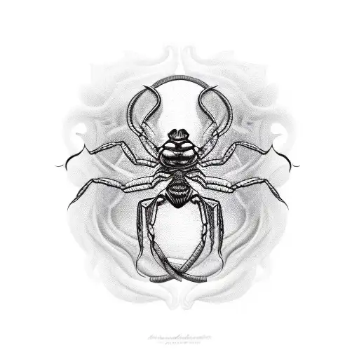 A Blackwork Tattoo Of A Scorpion Smoking A Joint