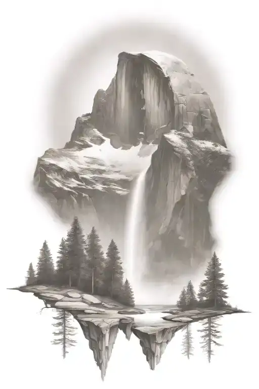 Half Dome Below Mt Whitney With Waterfall And A Trail Leading Up The Middle