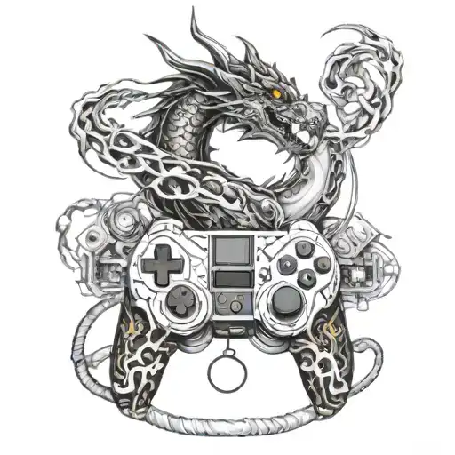 A Gaming Controller Morphing Into A Dragon Breathing Fire Made Of Musical Symbols