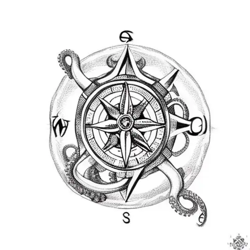 Octopus Holding Compass And Anchor