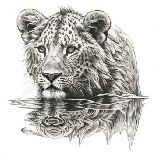Cub Reflecting On Water The Appearance Of Lion