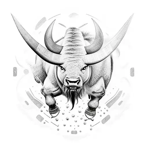 Detailed Fierce Charging Ox With Background Designs
