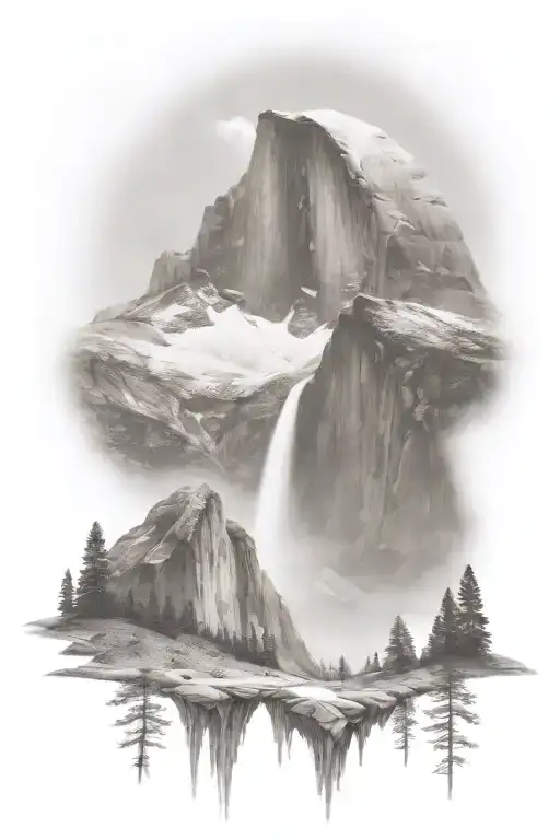 Half Dome Below Mt Whitney With Waterfall And A Trail Leading Up The Middle