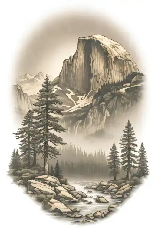 John Muir Trail Theme With Half Dome And Waterfall And Hiking Trail