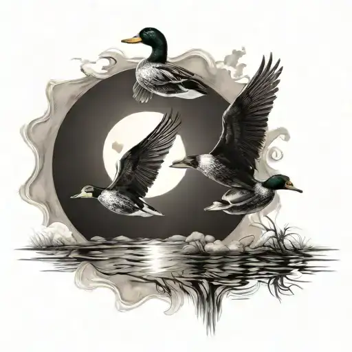 Ducks Flying Towards The Sun