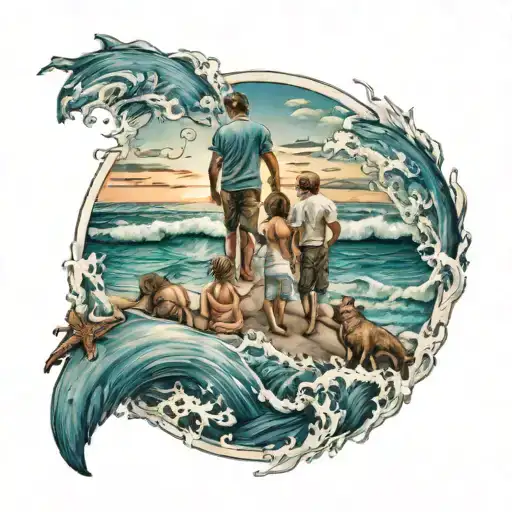 Family And Ocean Background