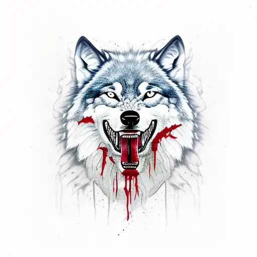 Open Wolf Mouth With Bloody Dripping