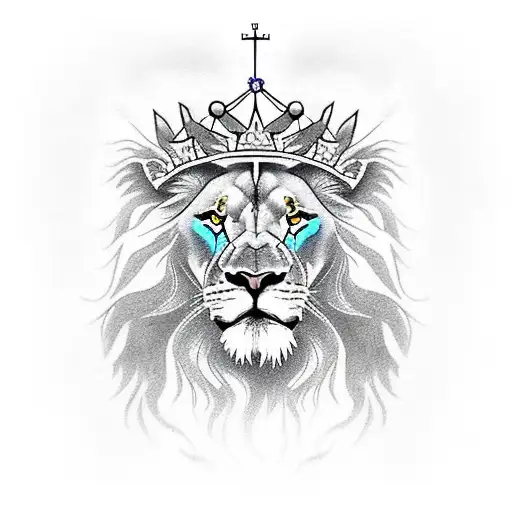 Lion With Blue Eye And Jesus Crown