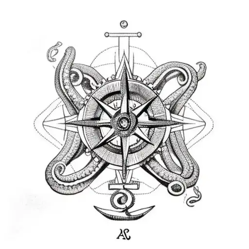 Octopus Holding Compass And Anchor