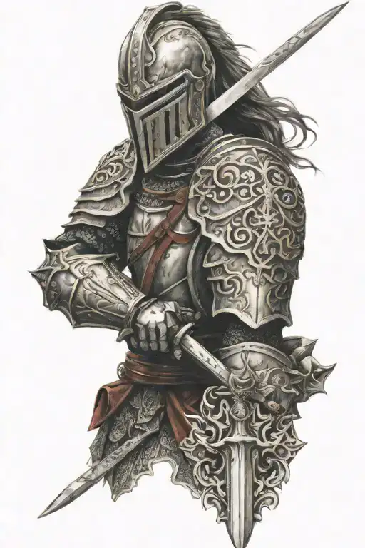 Close Up Front Knight Holding A Sword With Bosnian Lilly On It