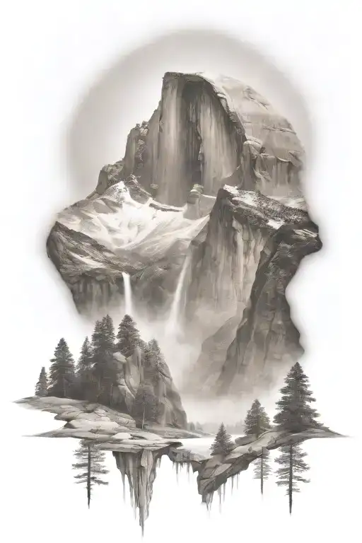 Half Dome Below Mt Whitney With Waterfall And A Trail Leading Up The Middle