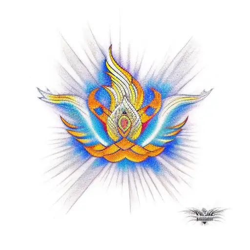 Fine Line Phoenix Guarding A Lotus