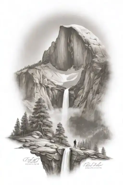 Half Dome Below Mt Whitney With Waterfall And A Trail Leading Up The Middle