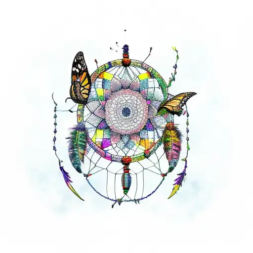 High Contrast Dreamcatcher With Flying Monarch Butterfly Around Lily Flowers