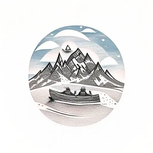 Mountain Scene With Water And Viking Boat