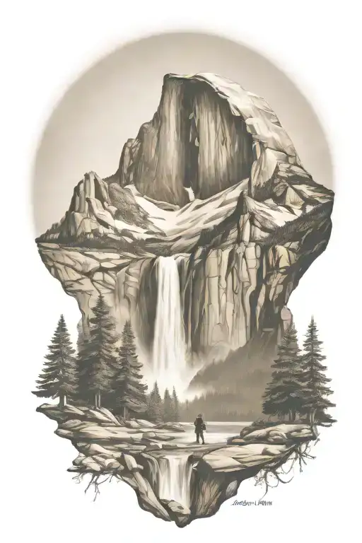 John Muir Trail Theme With Half Dome And Waterfall And Hiking Trail