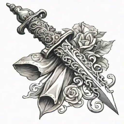 Realistic Dagger Wrapped By Scroll