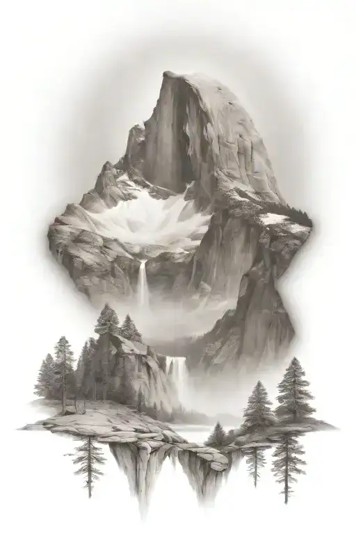 Half Dome Below Mt Whitney With Waterfall And A Trail Leading Up The Middle