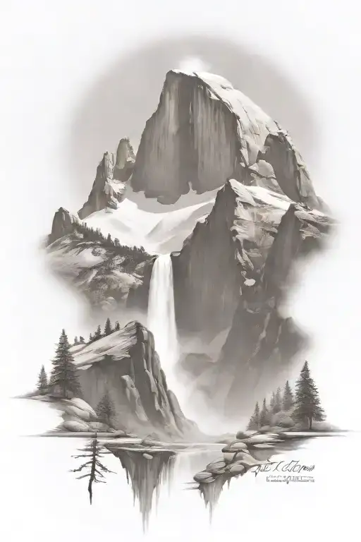 Mt Whitney With Half Dome And John Muir Trail Theme Including A Path And Waterfall