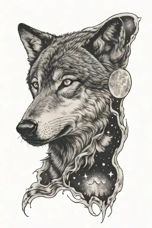 Wolf And Moon Night Sky