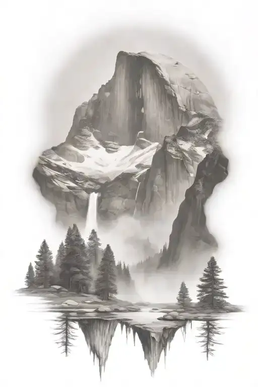 Half Dome Below Mt Whitney With Waterfall And A Trail Leading Up The Middle