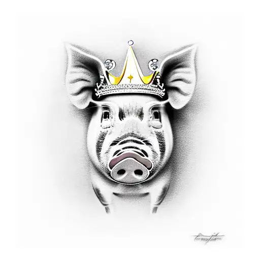 Realistic Pig Wearing A Crown In A Frame