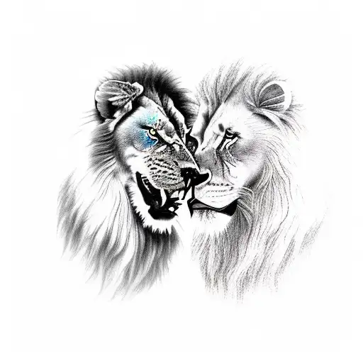 A Lion And A Wolf Facing Each Other In A Fierce Battle