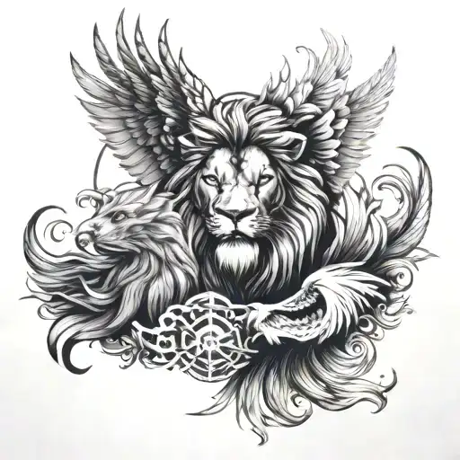Symmetrical Lion And Phoenix