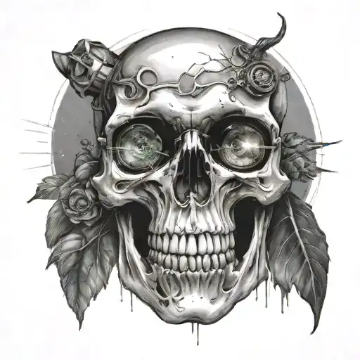 Skull With Night Vision And Moon Surrounded