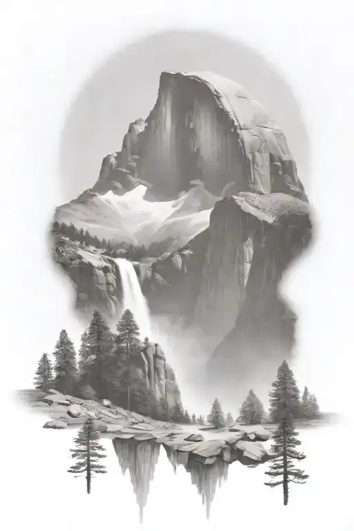 Half Dome Below Mt Whitney With Waterfall And A Trail Leading Up The Middle