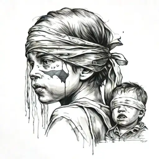 Boy Kid With Blindfold With Tear Drop Under The Blindfold Represent Of Broken Family