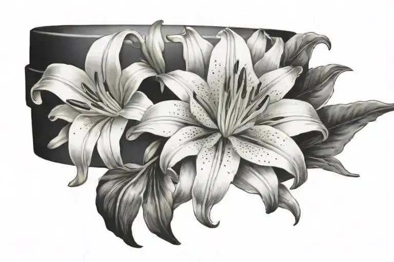 Lilies With A Black Band Wrapped Around Wrist